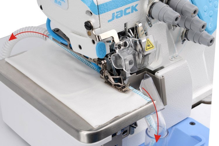 Overlock zasysający skrawki obciętych tkanin oraz nici.