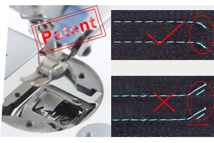 Stebnówka z systemem podwójnego obcinania nici.